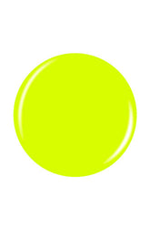A round shape nail polish swatch drop in creamy yellow-green neon color